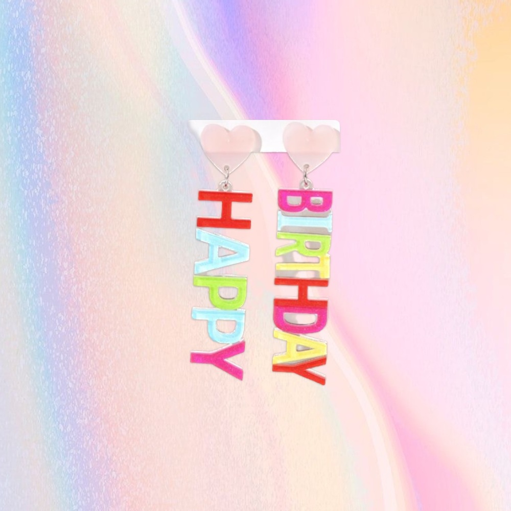 FASHION COLORFUL HAPPY BIRTHDAY EARRINGS TRENDY PRESENT STYLE